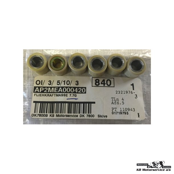 Pin roller 7.7g (variatorruller) 45 Km/h	Aprilia Mojito Custom 50 2T 99-04, SR 50 H2O (Ditech+Carb.)