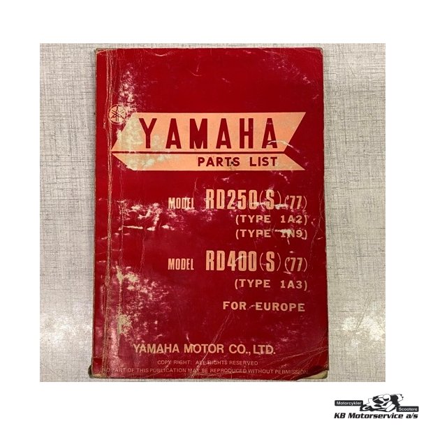 Yamaha RD250 RD400 1977 Reservedelsbog