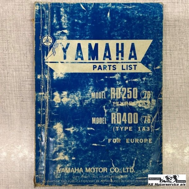 Yamaha RD250 RD400 1976 Reservedelsbog