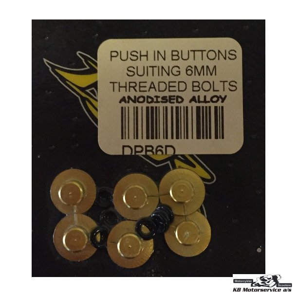 Guld ALU push in button m/oring	Passer M6 bolte