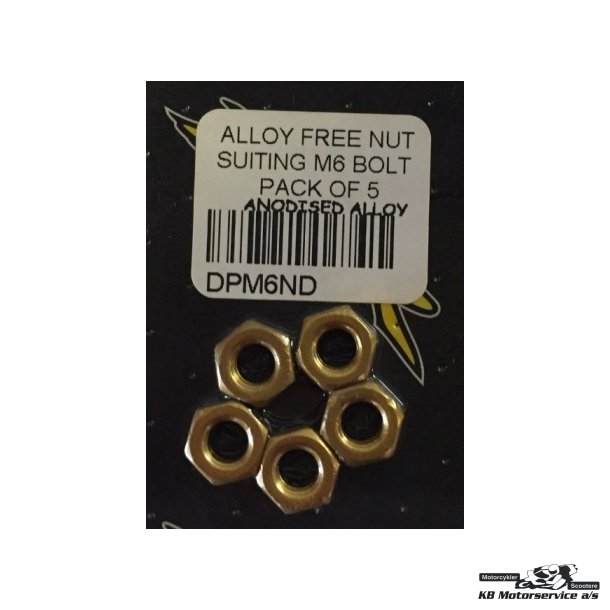 Guld ALU mtrik M6. 5 stk. pakning