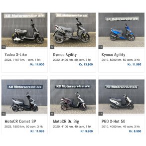 Brugte 25/30/45km Scootere