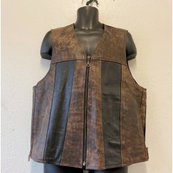 Ldervest antikbrun/sort med plain ryg. Kan udvides. Str. Large