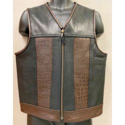 Ldervest sort/brun med lynls og plain ryg. Kraftig lder.