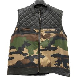 Lder/Tekstil vest. Sort med grn Camo