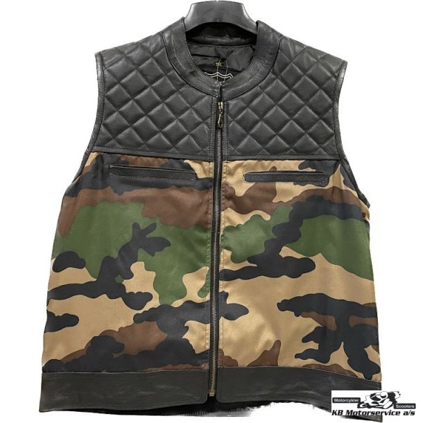 Lder/Tekstil vest. Sort med grn Camo