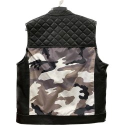 Lder/Tekstil vest. Sort med hvid/gr Camo