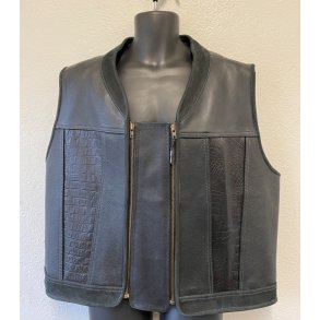 Ldervest sort med lynls og plain ryg. Kraftig lder.