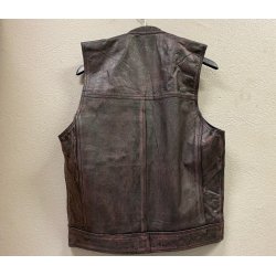 Ldervest antikbrun/sort med rund hals