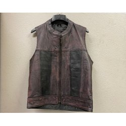 Ldervest antikbrun/sort med rund hals