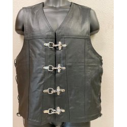 Ldervest sort med karabinhager og snrer