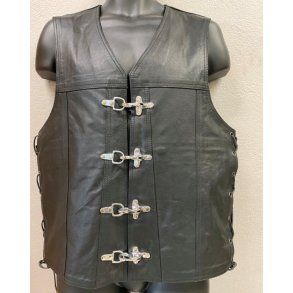 Ldervest sort med karabinhager og snrer