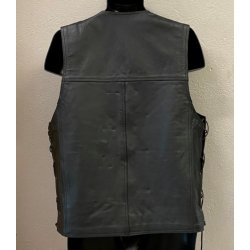 Ldervest sort med karabinhager og snrer