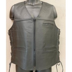 Ldervest sort med lynls og snrer