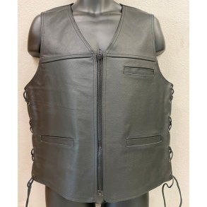 Ldervest sort med lynls og snrer