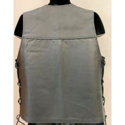 Ldervest sort med lynls og snrer