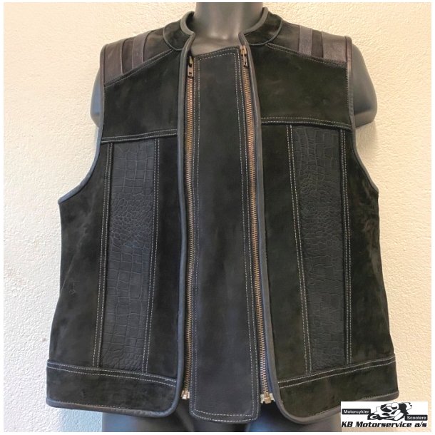 Ldervest sort nubuck med lynls og plain ryg. Large