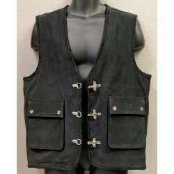 Ldervest sort Nubuck med karabinhager