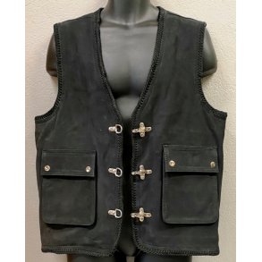 Ldervest sort Nubuck med karabinhager