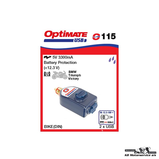 Optimate Dobbelt USB lader med DIN-stik 3300mA