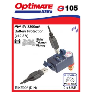 Optimate USB DIN-stik dobbelt 3300mA. Vinklet.