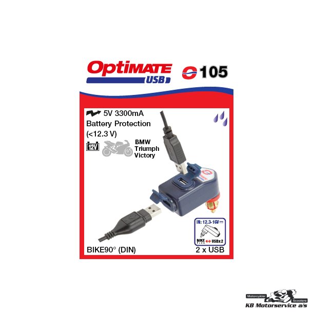Optimate USB DIN-stik dobbelt 3300mA. Vinklet.